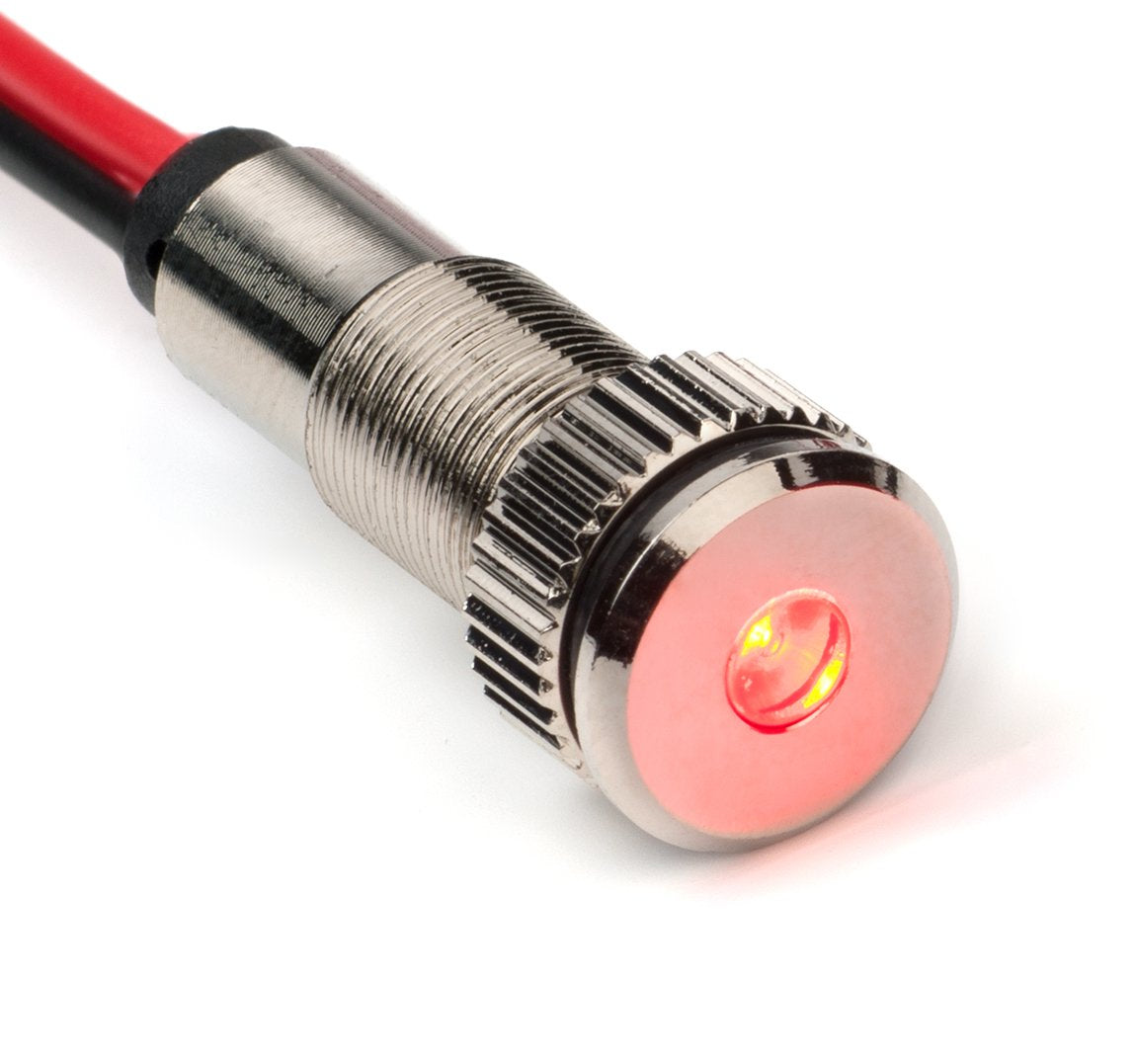 Plug-N-Play Instrument Cluster Led Indicator Light Dash Bulbs. Aluminum Pilot Lights. Colored Acrylic Lens. Flush Panel Mount 5/16" 8Mm 12V For Speedometer Odometer Tachometer (Silver Bezel, Red Led)